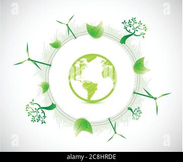 Globus und Eco Illustration Illustration Design auf weißem Hintergrund Stock Vektor