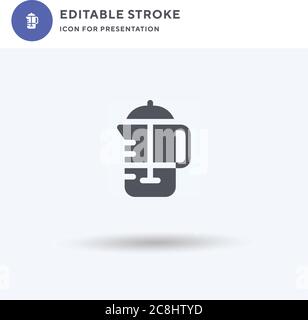 French Press Icon Vektor, gefülltes flaches Zeichen, solides Piktogramm isoliert auf weiß, Logo-Illustration. Französisch Drücken Sie das Symbol für die Präsentation. Stock Vektor