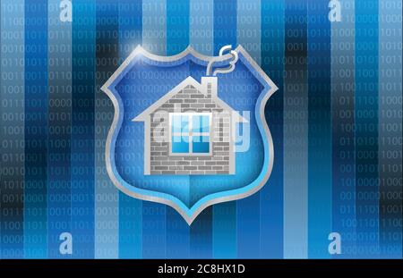 Haus-Sicherheits-Schild Illustration Design über einen binären Hintergrund Stock Vektor