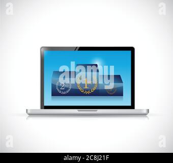 Laptop-Computer Podium Illustration Design auf weißem Hintergrund Stock Vektor