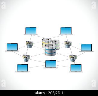 Server-Computer Laptop-Netzwerk. Illustration Design auf weißem Hintergrund Stock Vektor