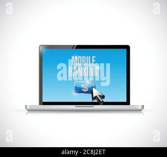 Notebook Mobile Banking Illustration Design auf weißem Hintergrund Stock Vektor