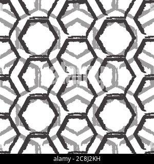 Nahtloses Vektormuster von schwarzen und grauen Sechsecken isoliert auf weißem Hintergrund.Geometrische Textur für Hintergrund aus Polygonen durch Linien mit gezeichnet Stock Vektor