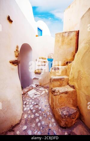 Der alte Teil des Emporio Dorfes, Santorini, Griechenland Stockfoto