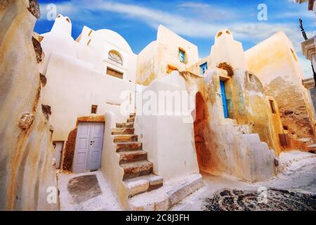 Der alte Teil des Emporio Dorfes, Santorini, Griechenland Stockfoto