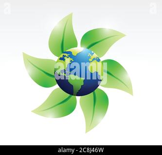 Blätter und Öko Globus Illustration Design auf weißem Hintergrund Stock Vektor