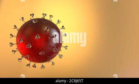 Rotes Covid-19-Coronavirus-Molekül unter dem Mikroskop. 3D-Rendering Stockfoto