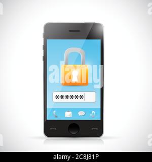 Phone Secure Login Protection Concept Illustration Design auf weißem Hintergrund Stock Vektor