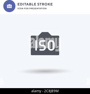 ISO-Symbolvektor, gefülltes flaches Schild, solides Piktogramm isoliert auf Weiß, Logo-Illustration. ISO-Symbol für Präsentation. Stock Vektor