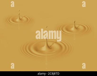 Tropfen Latte Kaffee spritzt und macht Wellen. 3D-Illustration Stockfoto