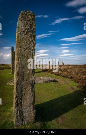 Der Ring of Brodgar Neolithischer Hengst und Steinkreis auf dem Festland Orkney, Schottland, Großbritannien Stockfoto