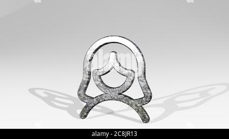 Single Frau Aktionen durch 3D-Illustration einer glänzenden Metallic-Skulptur wirft Schatten auf hellen Hintergrund gemacht. Icon und isoliert Stockfoto