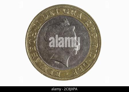 Elizabeth II 1998 auf den Schultern der Giants Technologie stehen britische zwei-Pfund-Münze von England Großbritannien, die noch in der aktuellen Verwendung Stock Foto Stockfoto