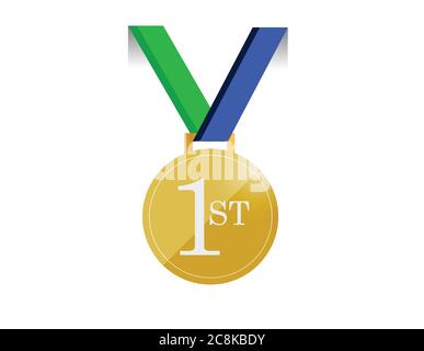 Grün und blau erste Platz Medaille Illustration Design auf weißem Hintergrund Stock Vektor