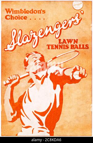 Slazenger Wimbledon Balls, 1926 Poster für die Marke der Tennisbälle, die bei den diesjährigen All England Championships verwendet wurden Stockfoto