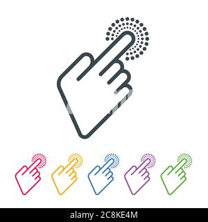 Drucktaste des Zeigefingers. Bunte Klick flache Symbole mit Hand Cursor. Stock Vektor