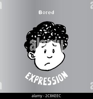 Bored Boy Gesicht Vektor Illustration. Interessante Cartoon-Charakter. Wird als Emoticons und Emojis verwendet. Schwarz-Weiß-Illustration für Print & Web. Stockfoto