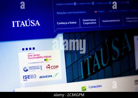 Brasilien. Juli 2020. In diesem Foto Illustration der offiziellen Itaúsa Website wird auf einem Computer-Bildschirm angezeigt Kredit: SOPA Images Limited/Alamy Live News Stockfoto