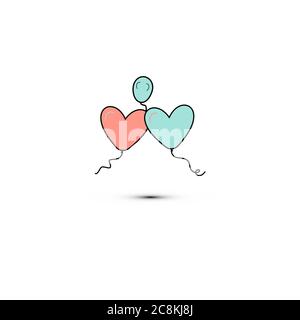 Einfache flache Stil-Ikone der schönen drei Ballons in Form von Herzen für das Fest der Liebe am Valentinstag oder 8. März.Illustration. Stock Vektor