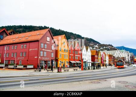 Bryggen in Bergen Stockfoto