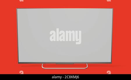 Breitbild-Fernsehbildschirm mit Seitenansicht, isoliert auf rotem Hintergrund Stockfoto