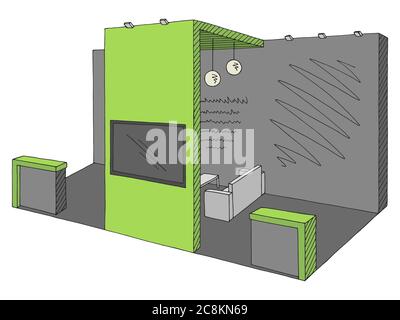 Ausstellungsstand Grafik Innenraum Farbe Skizze Illustration Vektor Stock Vektor