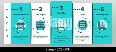 Nachttisch Möbel Onboarding Icons Set Vektor Stock Vektor
