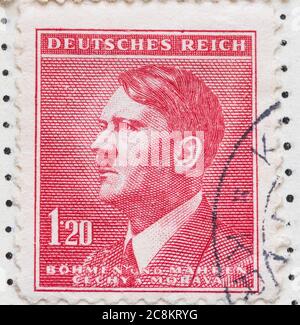 Adolf Hitler Briefmarke Deutsches Reich, Tschechoslowakei Böhmen und Mähren Stockfoto