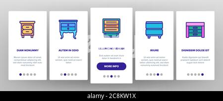 Nachttisch Möbel Onboarding Icons Set Vektor Stock Vektor