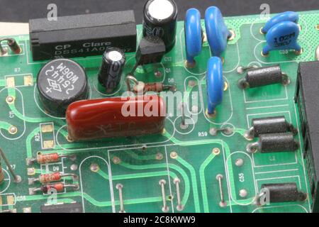 Elektronische Leiterplatte mit Nahaufnahme Makro. Stockfoto