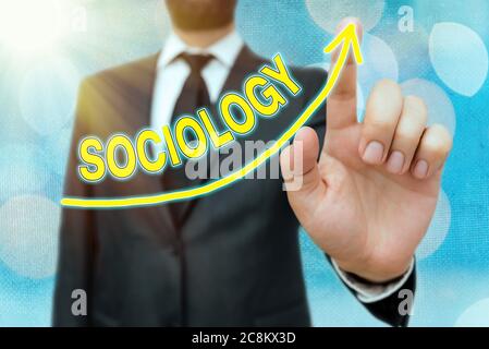 Wortschschreibungstext Soziologie. Business Foto zeigt wissenschaftliche Analyse einer sozialen Institution als eine funktionierende ganze digitale Pfeilspitze Kurve risi Stockfoto
