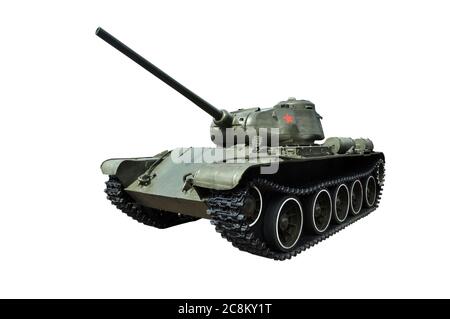 Sowjetischer mittlerer Panzer T-44. Auf weißem Hintergrund isolieren. Stockfoto