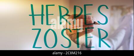 Doktor Hand schreiben Herper Zoster mit Marker. Gesundheitskonzept Stockfoto