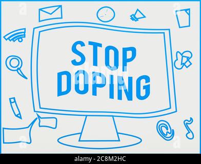 Handschrift Text Schreiben Stopp Doping. Konzeptionelle Foto beenden die Verwendung von verbotenen athletischen Leistungenverbessernden Drogen Web Application Software Icons Surro Stockfoto