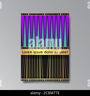 Abstrakte goldene, schwarze, lila und rosa elegante Seitenvorlage. Royal geometrisches Art Deco Muster, metallisch verzierter, luxuriöser Hintergrund mit 3d Effekt, fl Stock Vektor