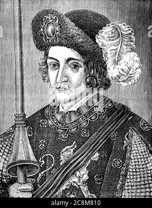 Ein eingraviertes Vintage Illustration Portrait Bild von Edward der schwarze Prinz Sohn von Edward III König von England, aus einem viktorianischen Buch datiert 1883 das ist Stockfoto