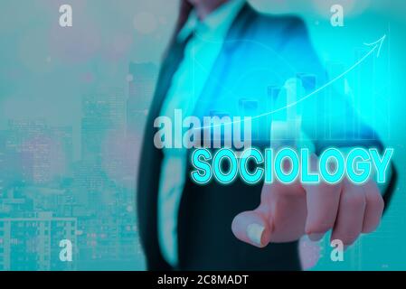 Textschild mit Soziologie. Business Foto zeigt wissenschaftliche Analyse einer sozialen Institution als funktionierendes Whole Arrow Symbol geht nach oben de Stockfoto