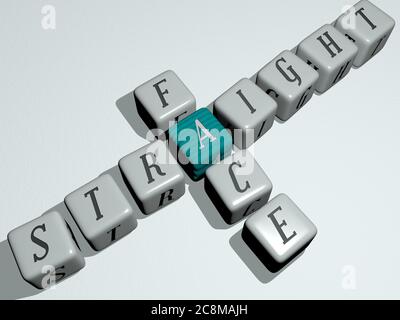 Kreuzworträtsel von GERADEM GESICHT, angeordnet durch kubische Buchstaben auf einem Spiegelboden, Konzept Bedeutung und Präsentation. Hintergrund und Illustration. 3D-Illustration Stockfoto