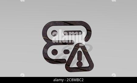 SERVERWARNUNG wirft Schatten aus einer Perspektive. Eine dicke Skulptur aus metallischen Materialien von 3D-Rendering. Daten und Illustration Stockfoto