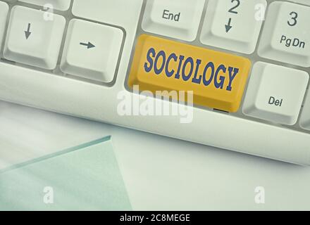 Textschild mit Soziologie. Business Foto Text wissenschaftliche Analyse einer sozialen Institution als eine funktionierende ganz anders farbige Tastatur-Taste wit Stockfoto