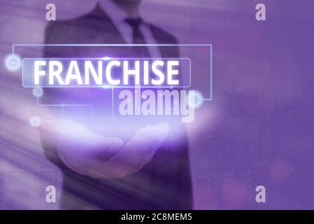 Textschild mit Franchise. Business Foto Text Recht oder Lizenz an eine Einzelperson oder Gruppe auf den Markt Information Digital Technology Network c Stockfoto