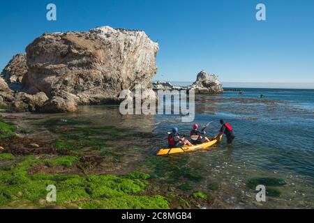 Shell Beach, California/USA - 23. Juli 2020 Höhlenkajak in Shell Beach, Central California Coast. Shell Beach ist der beste Ort an der Küste für di Stockfoto