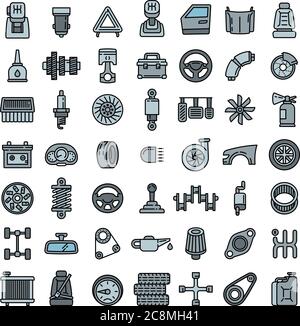 Kfz-Ersatzteile, Werkzeuge Und Zubehör. Set Von Vektor-Icons