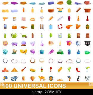 100 universelle Symbole gesetzt. Cartoon Illustration von 100 universelle Symbole Vektor auf weißem Hintergrund einstellen Stock Vektor
