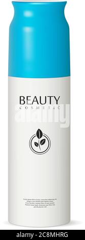 Schablone Design Kosmetik Deodorant Produkt weiß Metall Sprühflasche mit Kappe auf Kristall schwarzen Hintergrund. Mockup für Anzeigen, Zeitschriften, Werbung, Kleie Stock Vektor