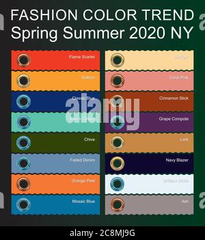 MODE FARBE TREND Frühjahr Sommer 2020. Neue trendige Farben Palette Guide 2020 für Ihre Designs mobile Anwendung, Web-Designs und grafische Designs. Stock Vektor