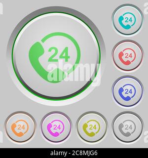 Satz von Farb-24 Stunden-Service versenkt Drucktasten. Stock Vektor
