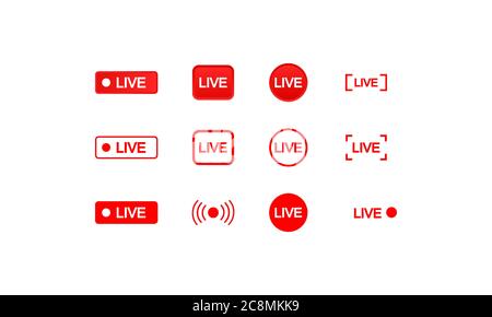 Satz von Live-Streaming-Symbolen. Schaltflächen der Ausstrahlung, Online-Stream. Video. Vektor auf isoliertem weißem Hintergrund. EPS 10. Stock Vektor