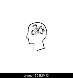 Menschlicher Kopf mit Getriebe in Linie Symbol. Künstliche Intelligenz. Technologiefortschritt. Vektor auf isoliertem weißem Hintergrund. EPS 10 Stock Vektor