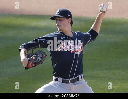 Queens, Usa. Juli 2020. Atlanta Braves Pitcher Max Fried wirft am Samstag, 25. Juli 2020 in New York City einen Pitch gegen die New York Mets im Citi Field. Die Braves besiegten die Mets 5-3 in 10 Innings Foto von John Angelillo/UPI Kredit: UPI/Alamy Live News Stockfoto